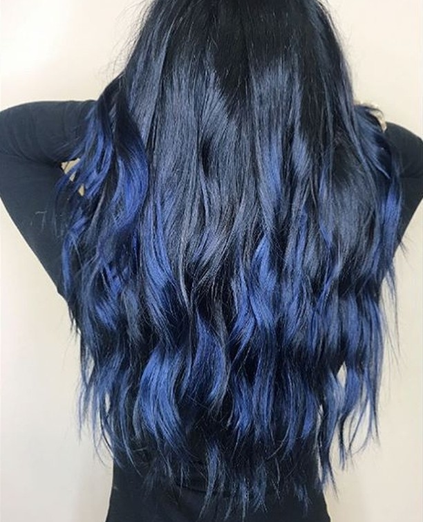 client with long blue hair