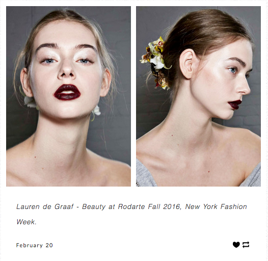Lauren de Graaf - Beauty at Rodarte Fall 2016, New York Fashion Week.